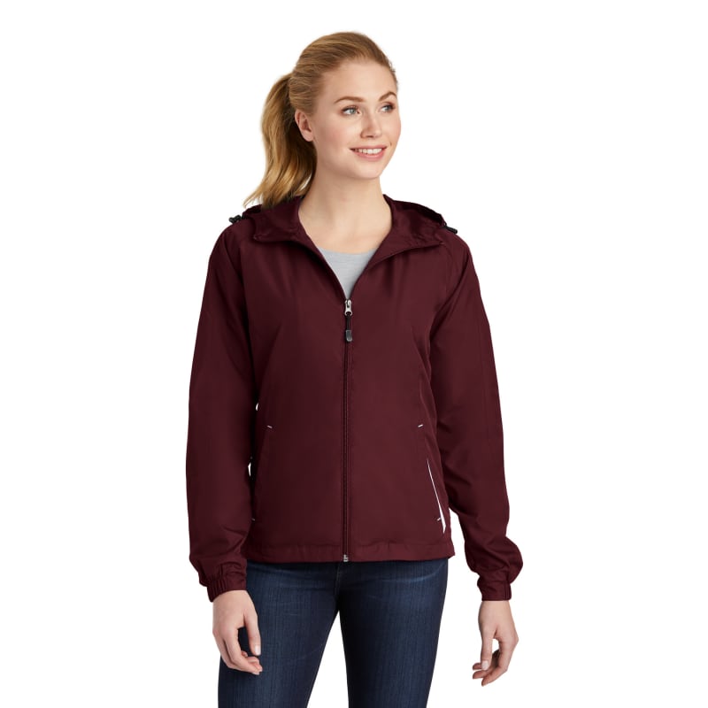 Sport-Tek Women's Colorblock Hooded Raglan Jacket. 18