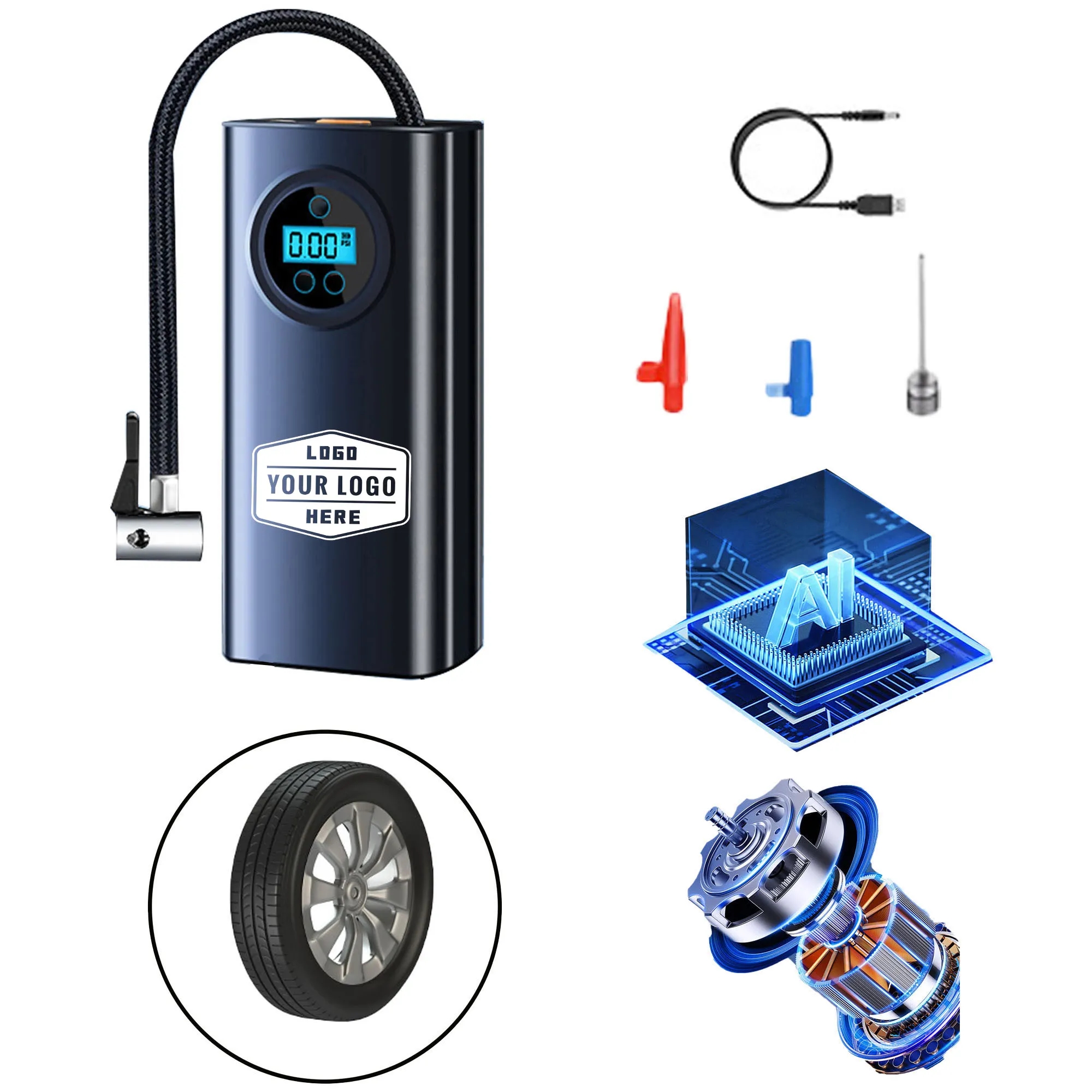 Rechargeable Air Pump Tire Inflator Cordless Port 6