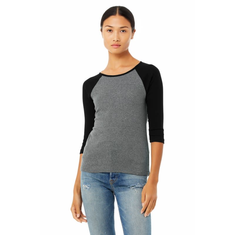 Bella Ladies Stretch Rib 3/4-Sleeve Contrast Raglan T-Shirt 8