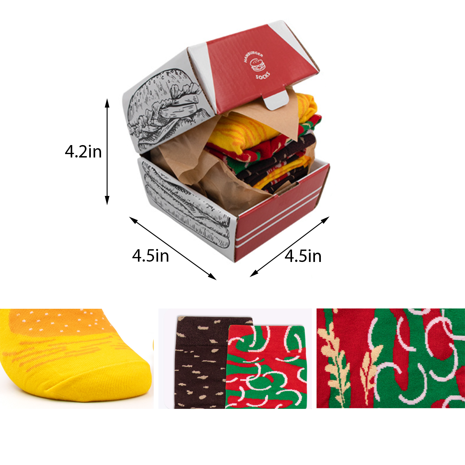 Customizable Set of 3 Pairs Hamburger Pattern Cozy Socks 2