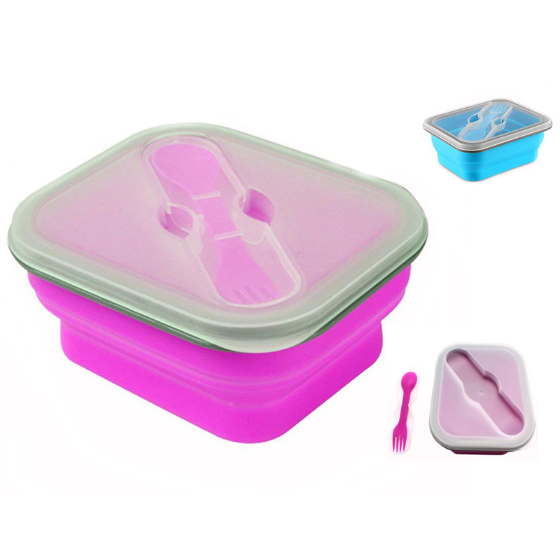 Collapsible Silicone Lunch Box with Fork & Spoon 2