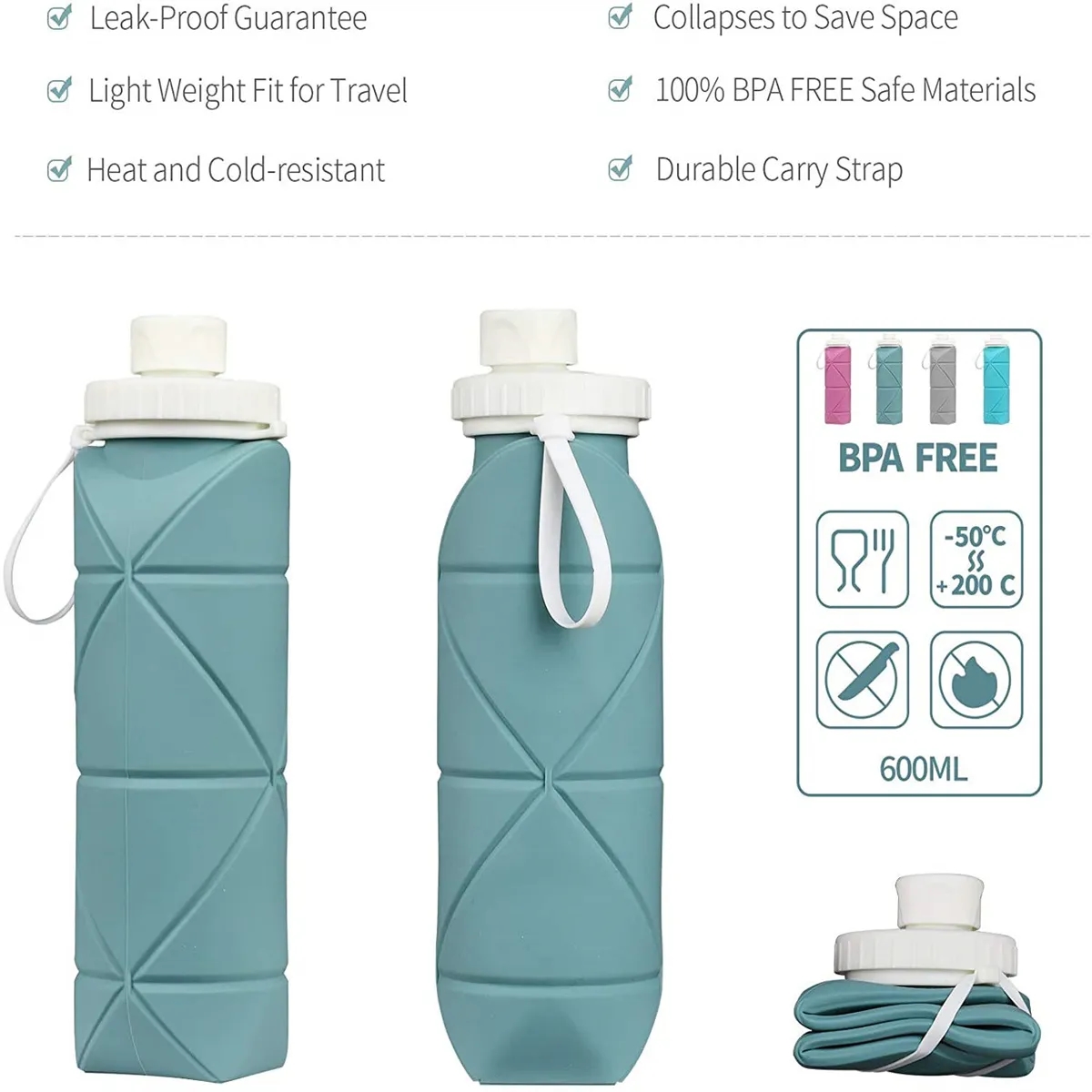 Leakproof Valve Collapsible 20oz Water Bottles 1