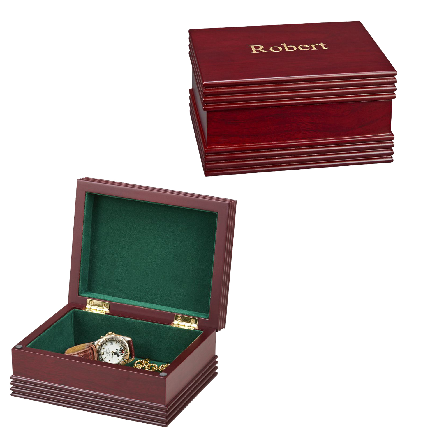 ROSEWOOD FINISHED BOX WITH FOREST GREEN INSIDE 2
