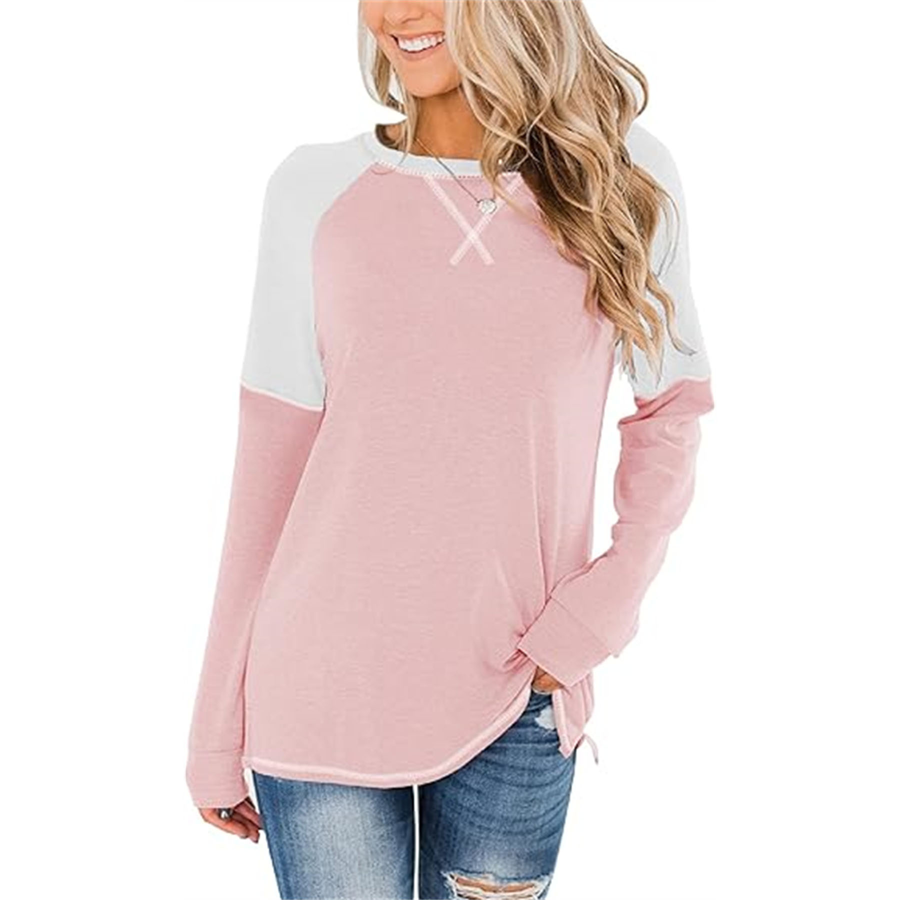 Women's Crew Neck Color Block Blouse 3
