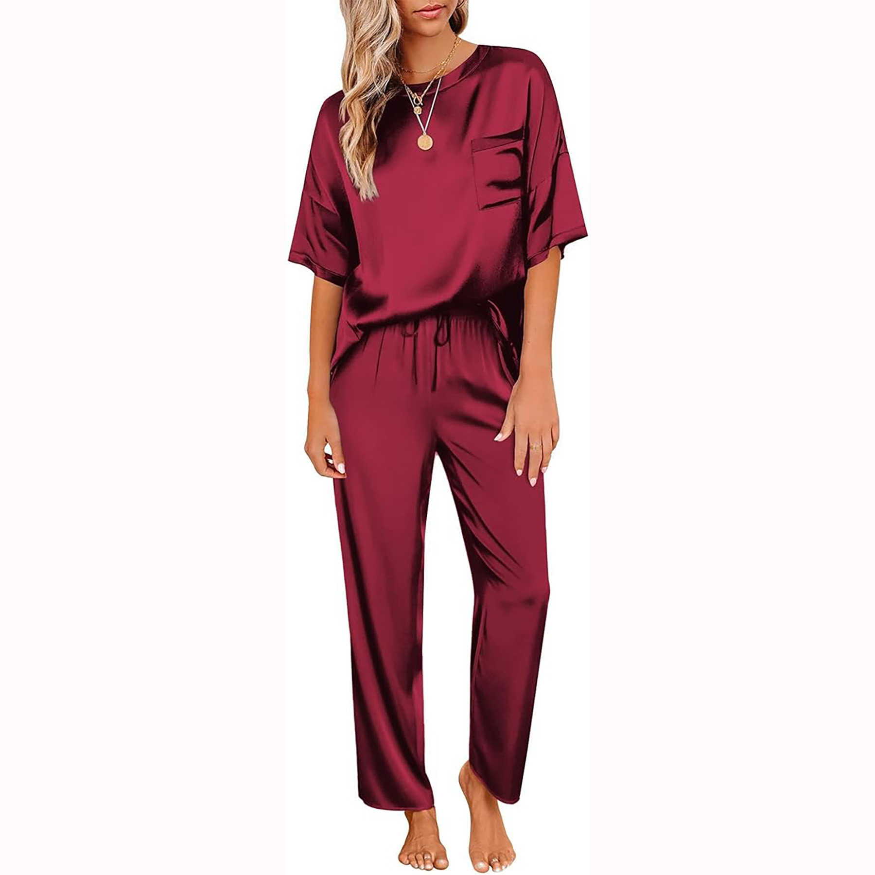 Womens Satin Silk Pajamas Set 6