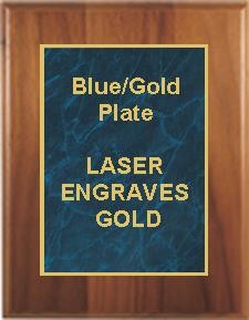 7" x 9" Cherry Finish Plaque with a Blue Marble Designer Plate 1