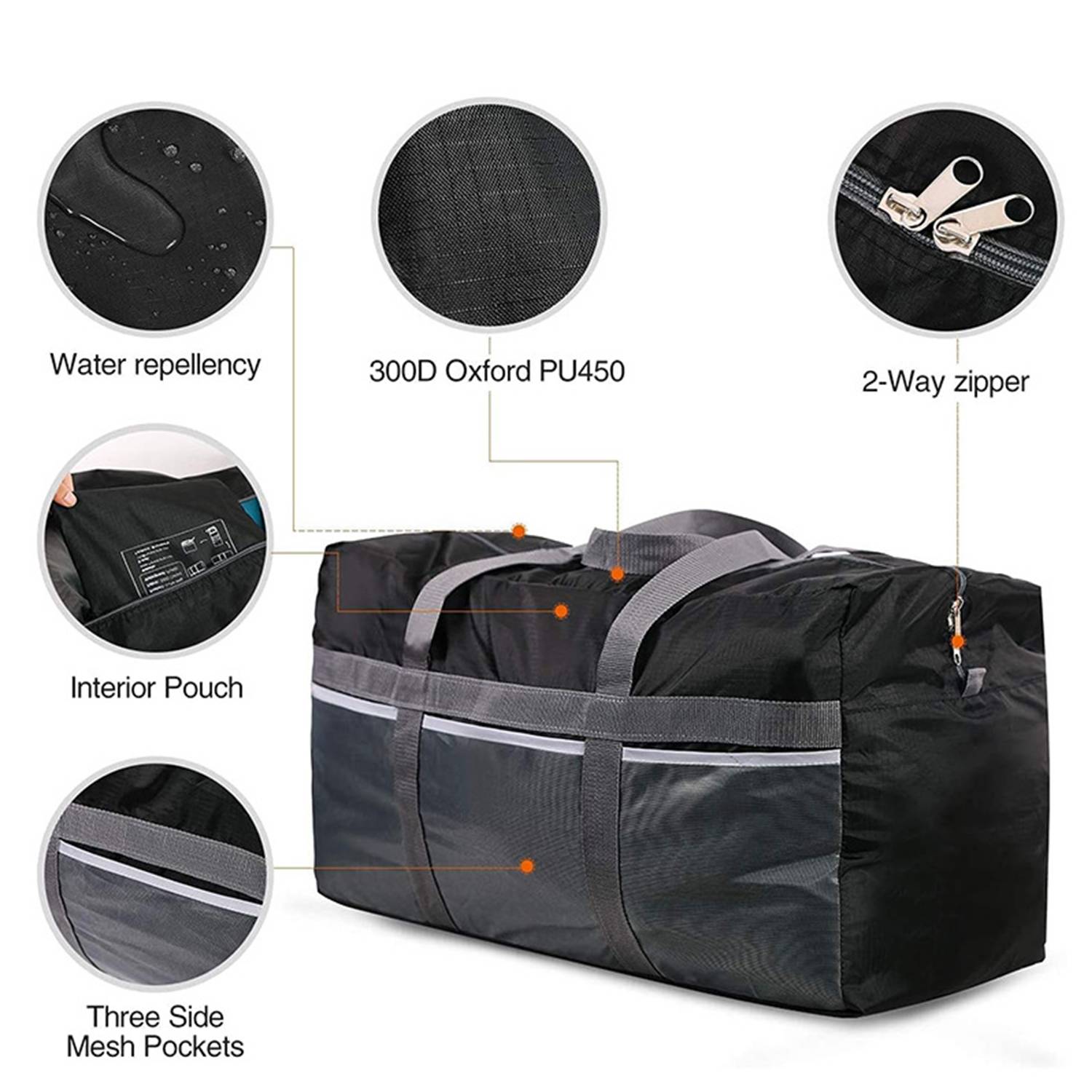 96L Foldable Duffle Bag Lightweight Waterproof 3