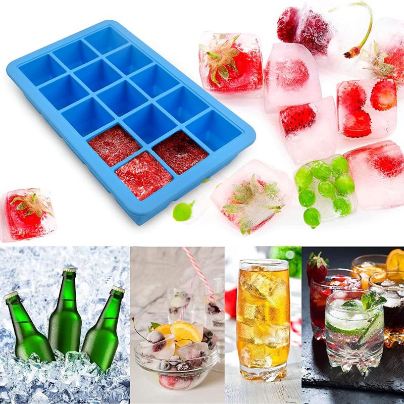 15 Ice Cube Molds Silicone Ice Tray w/Lid 7