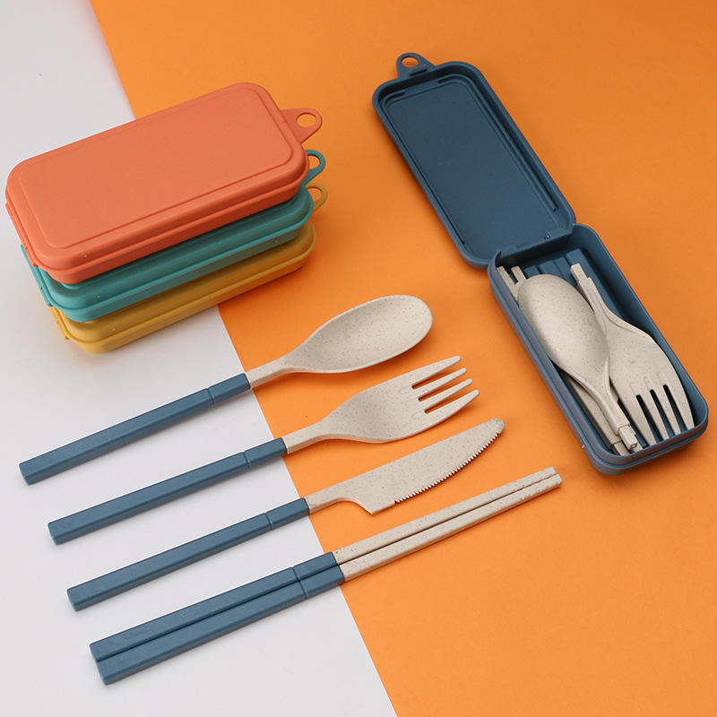 Wheat Straw Folding Cutlery Set with Case 1