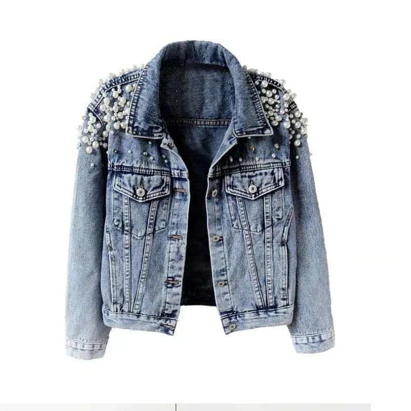 Women's Pearl-Embellished Denim Jacket 3