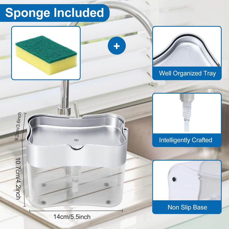 Sponge Holder Sink Dish Washing Soap Dispenser 13 Ounces 15