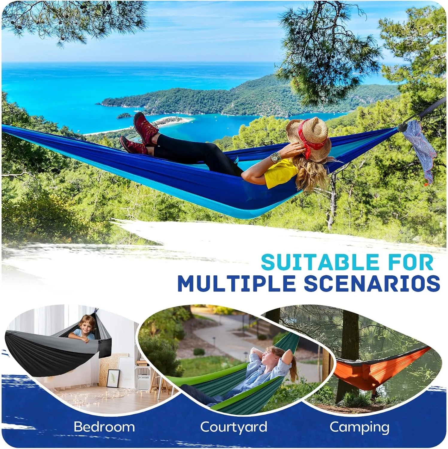 Portable Hammocks with Two Tree Straps 3