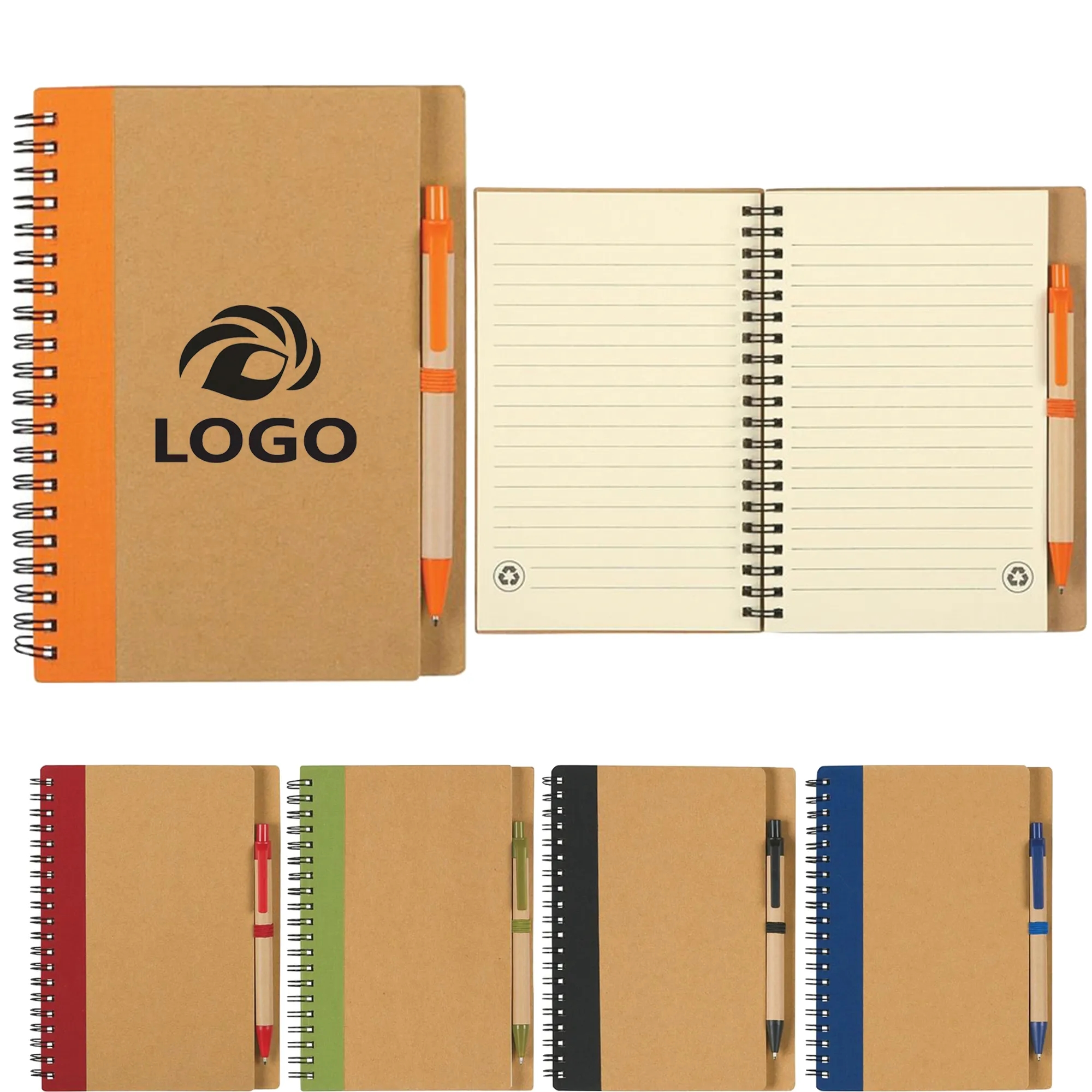 5" x 7" Soft Cover Kraft Spiral Notebook With Pen In Holder 9