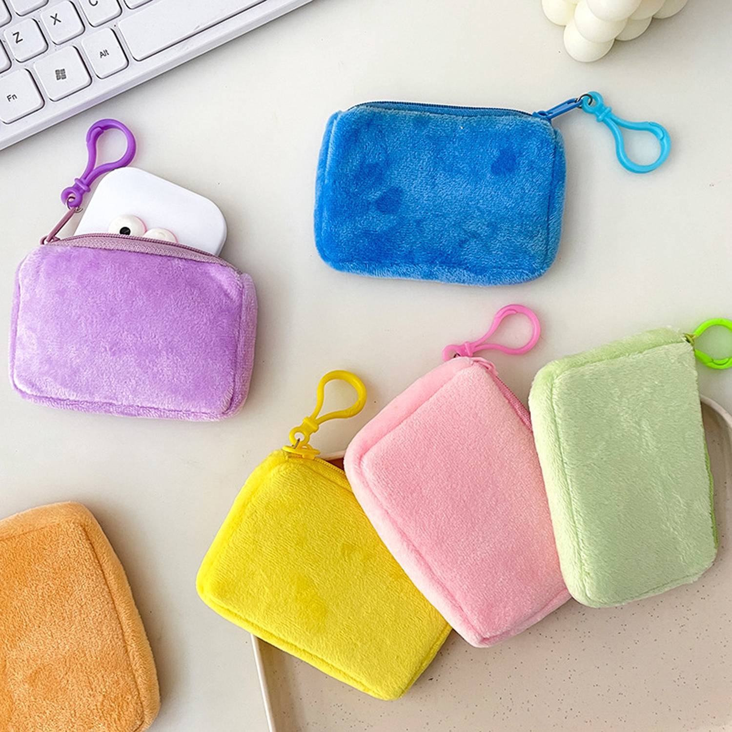 Solid Color Square Mini Plush Storage Bag 2