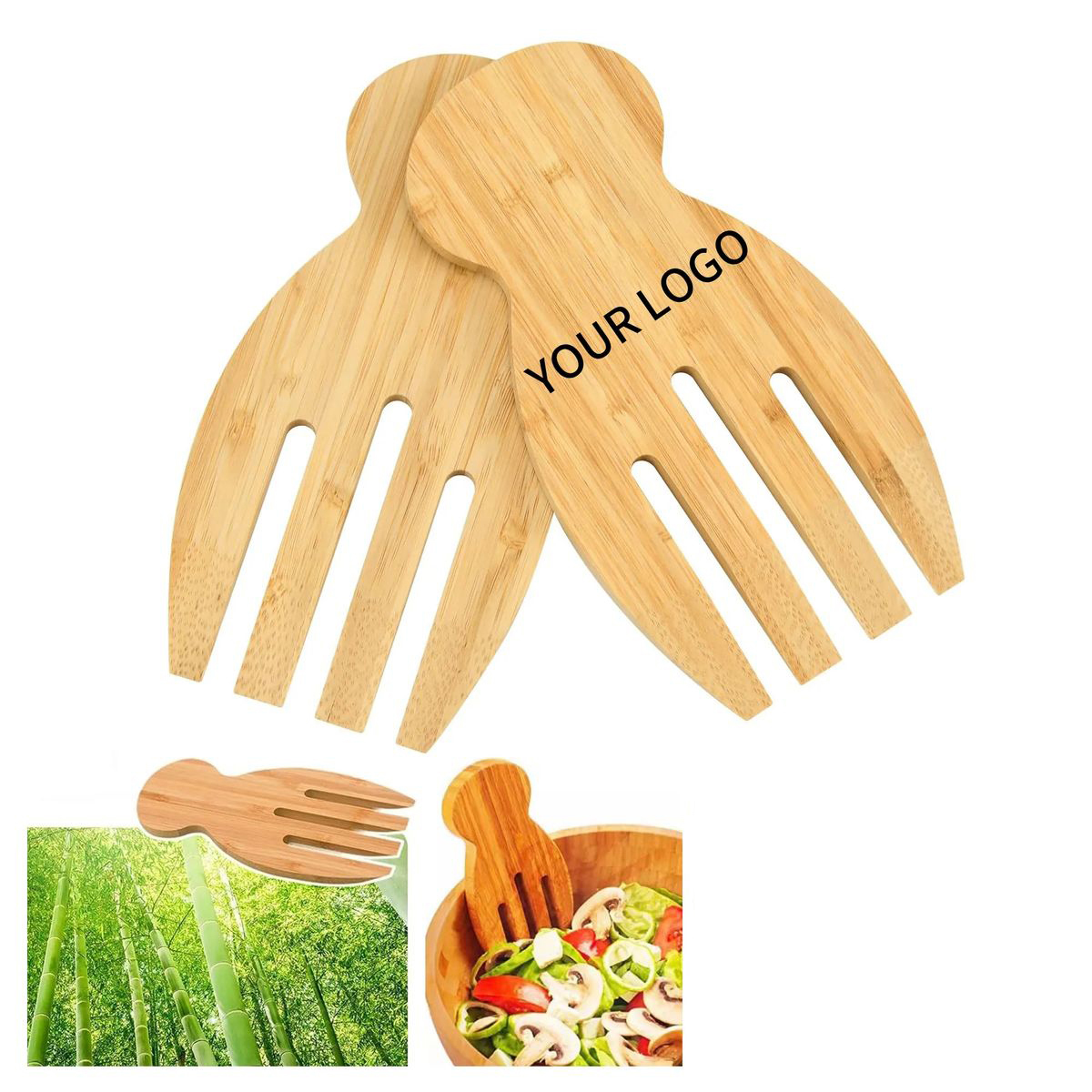 Lightweight Bamboo Kitchen Salad Tongs 1