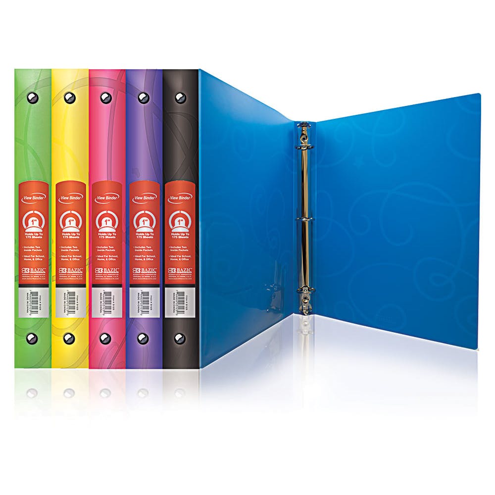 1" 3-Ring Flexible Binders - 6 Swirl Color Covers Interior Pocket 1
