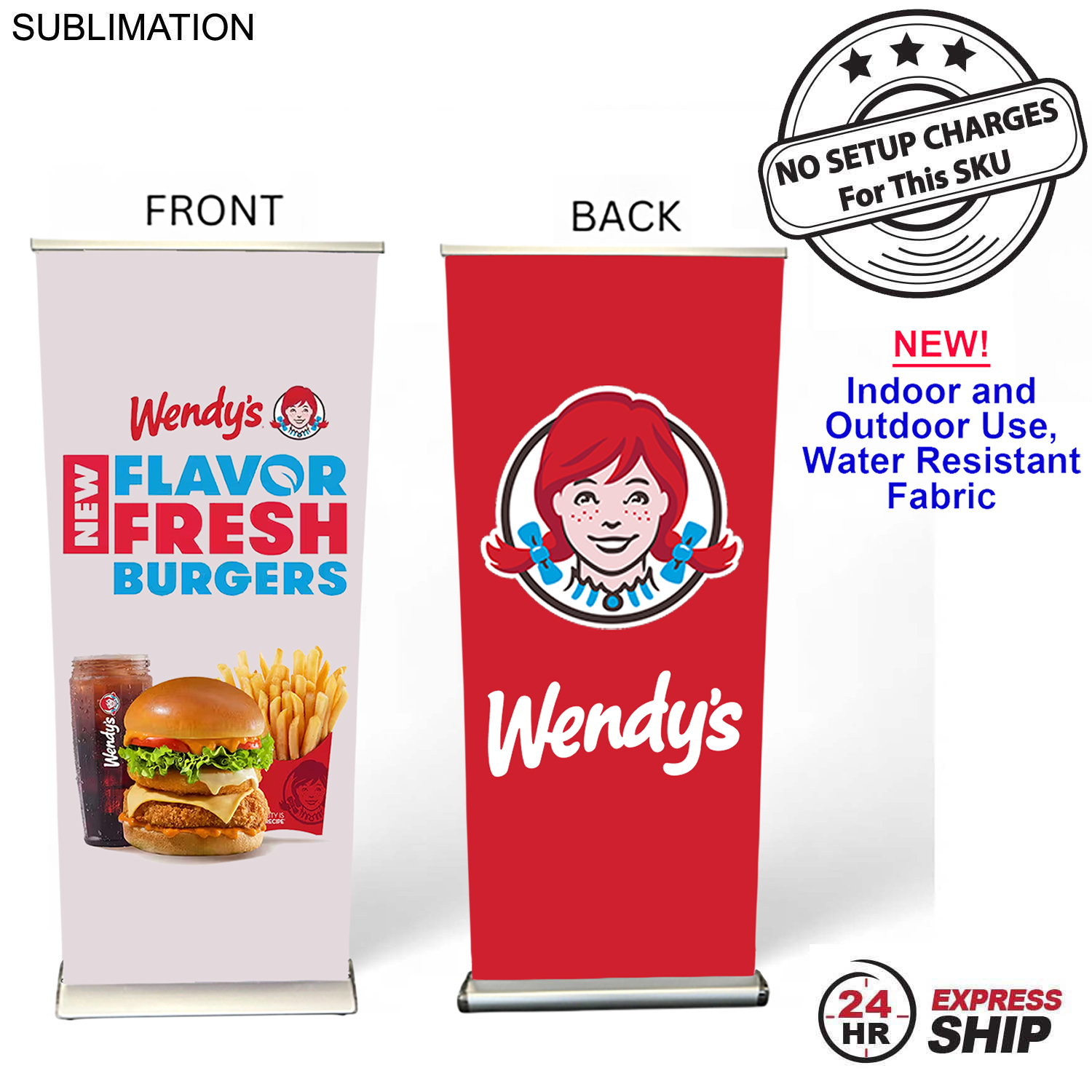 24Hr Express Ship - Sublimated Heavy Fabric Deluxe Wide Base Pull Up Banner w/ Double sided Graphics 10