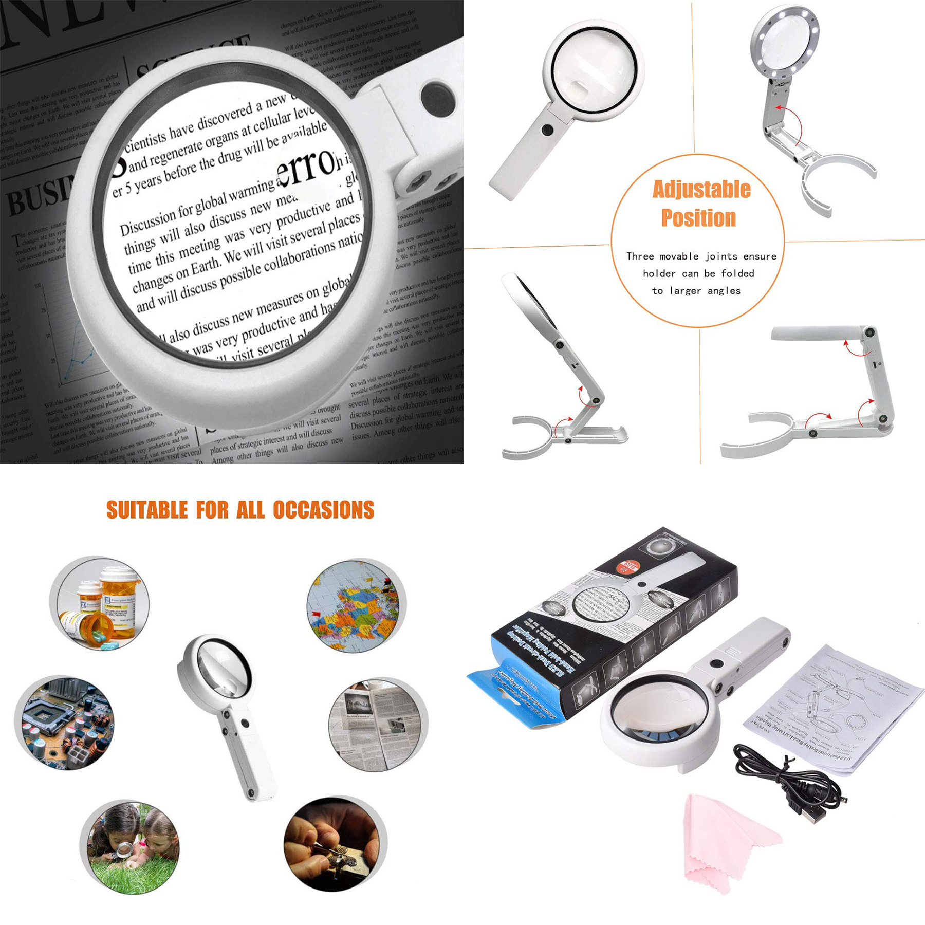 5X 11X Magnifier Glass with Light and Stand 2