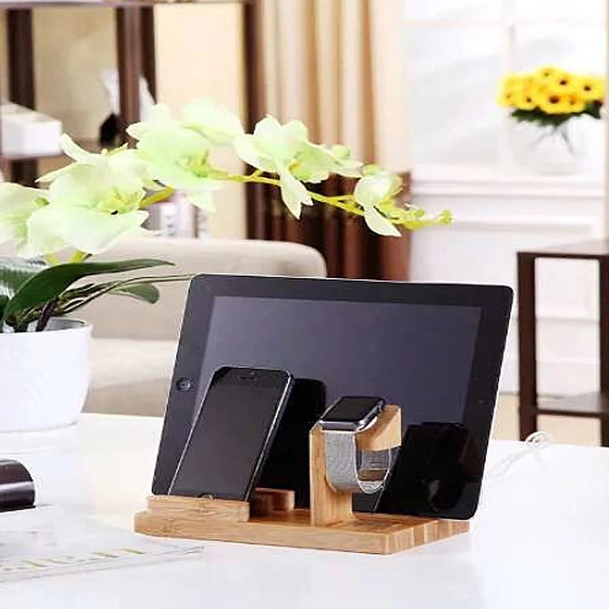 Bamboo Multi-Device Charging Dock & Organizer 4