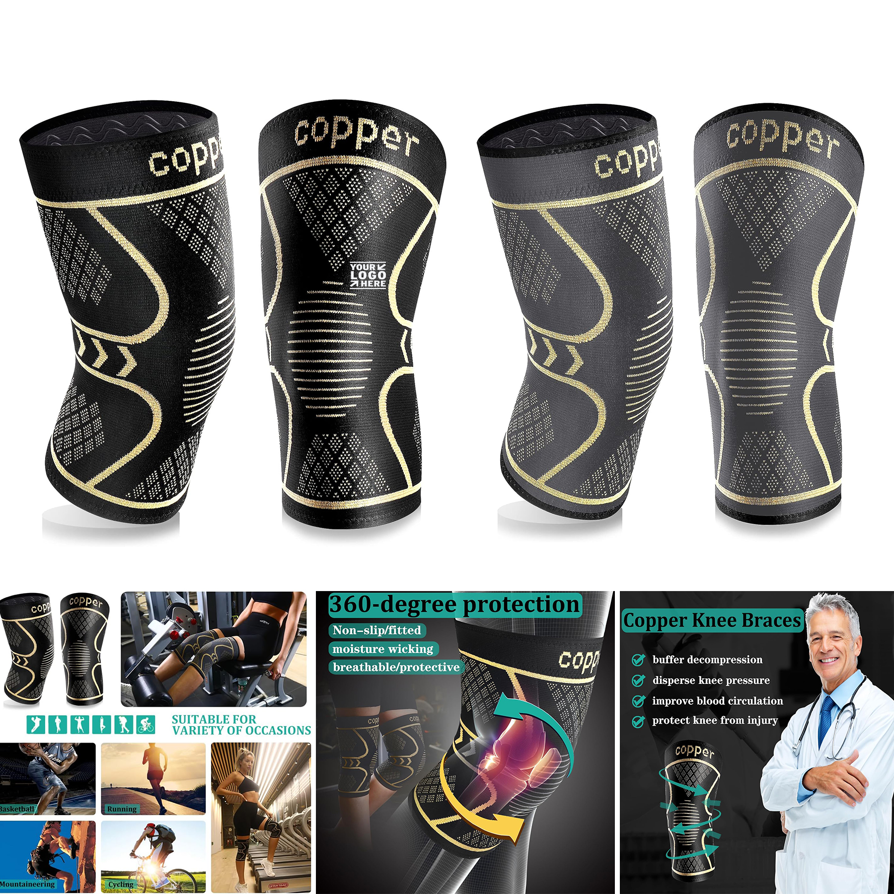 Women Men Running Pain Arthritis ACL Meniscus Tear Copper Knee Braces Compression Sleeve 1
