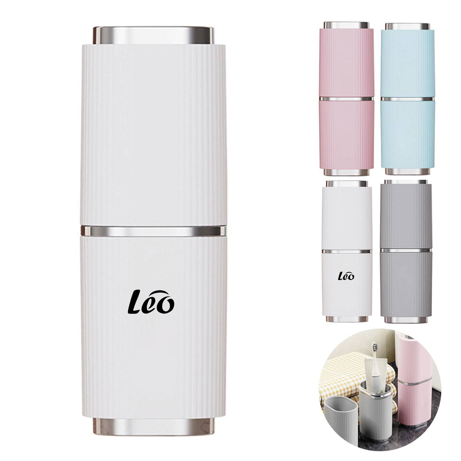 2-in-1 Travel Toiletry Cup & Toothbrush Holder Set w/ Lid 2