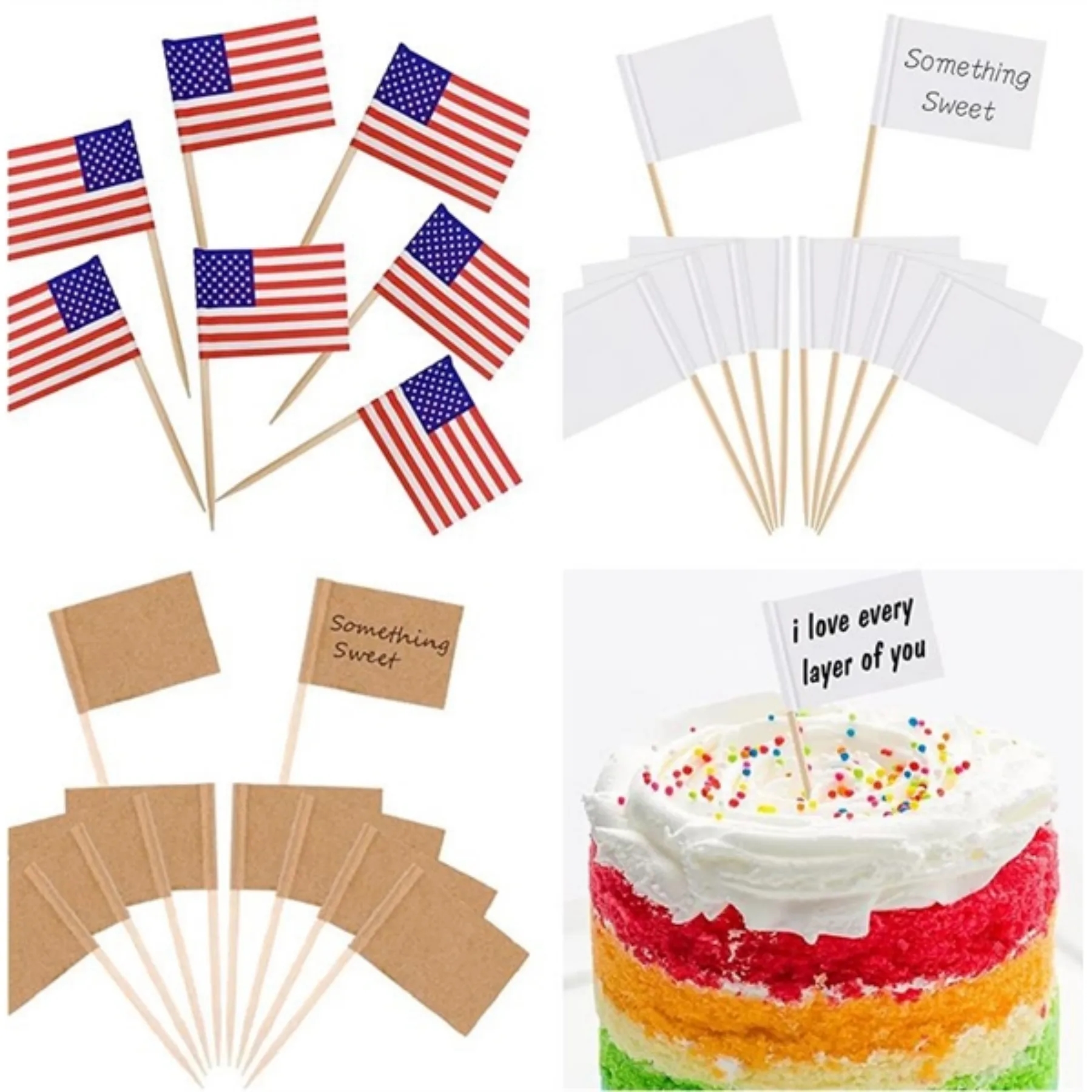 Small Toothpick Mini Stick Cupcake Toppers Flag 3