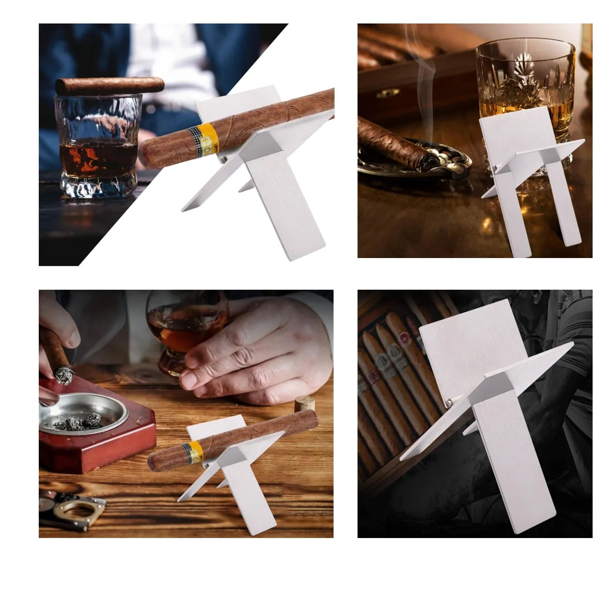 5 Pcs Silver Portable Stainless Steel Folding Cigar Holder 2