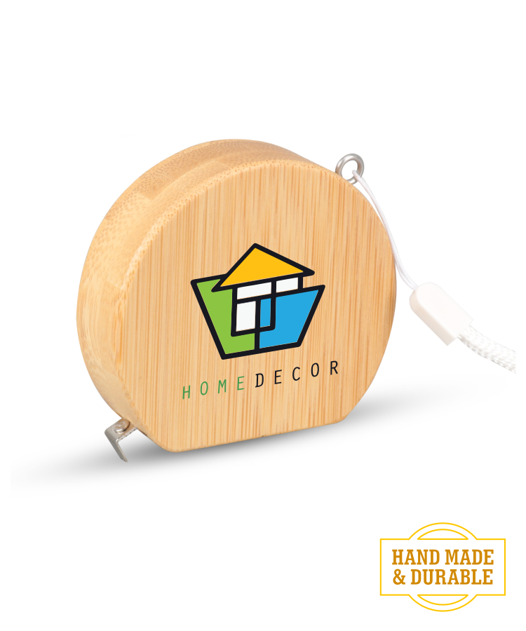 Union Printed - Bamboo Wood (3ft) Round Shaped Tape Measure and Wrist Band with Full Color Logo 2