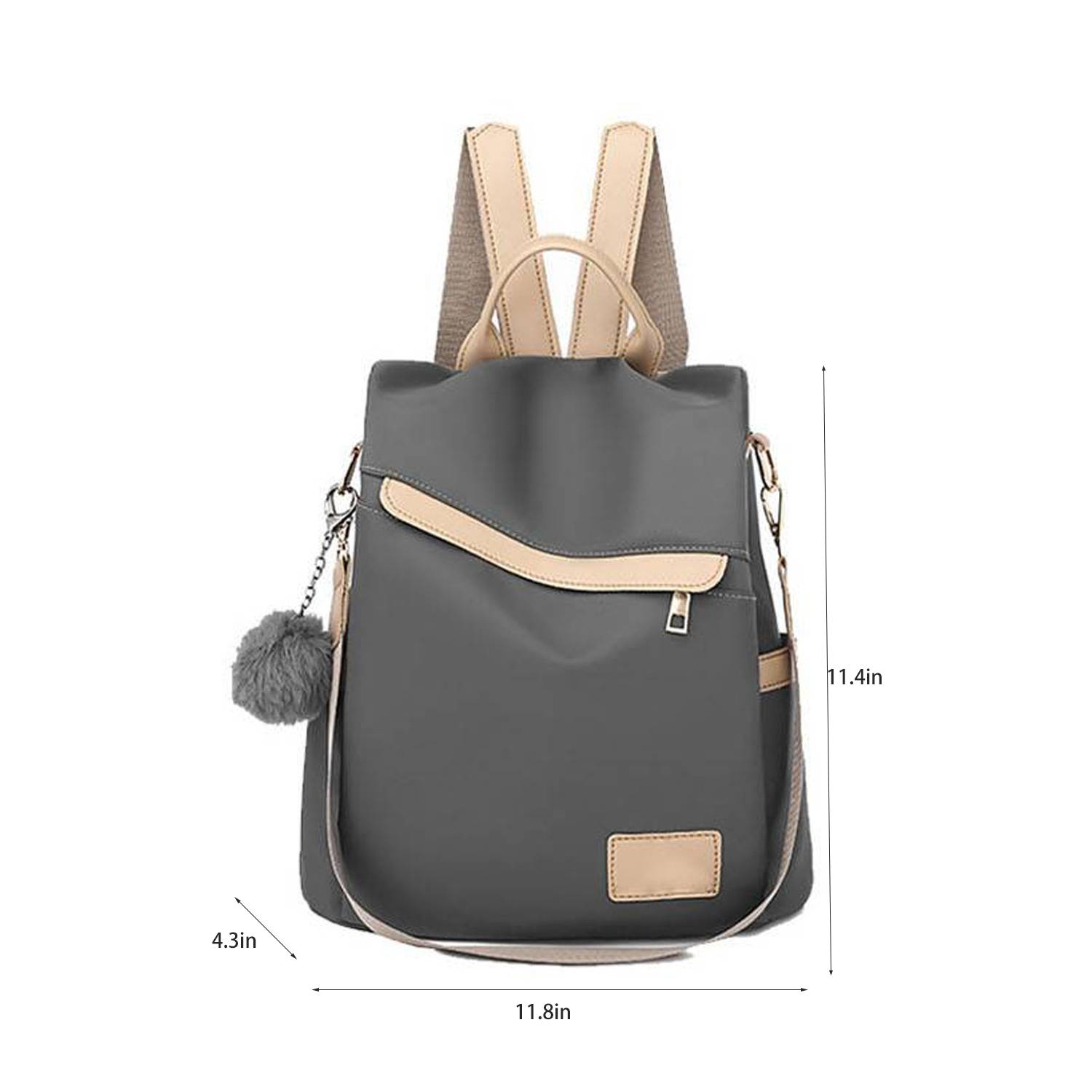 Nylon Waterproof Backpack w/ Plush Ball Pendant 4