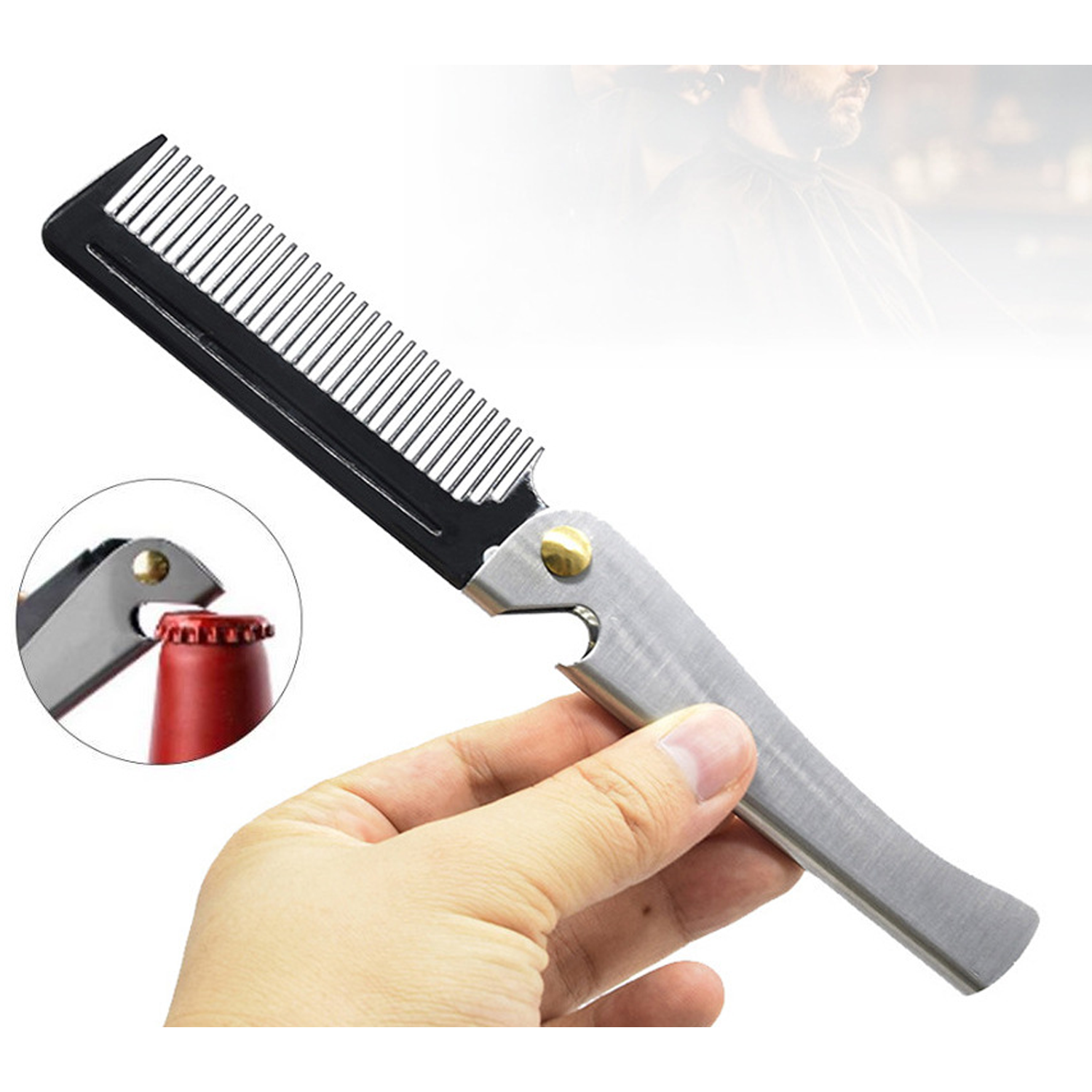 Folding Oil Head Stainless Steel Comb Metal 3