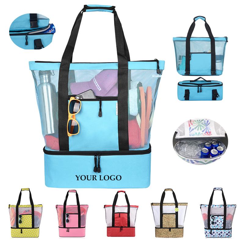 3-in-1 Mesh Beach Tote Bag with Insulated Picnic Cooler 1
