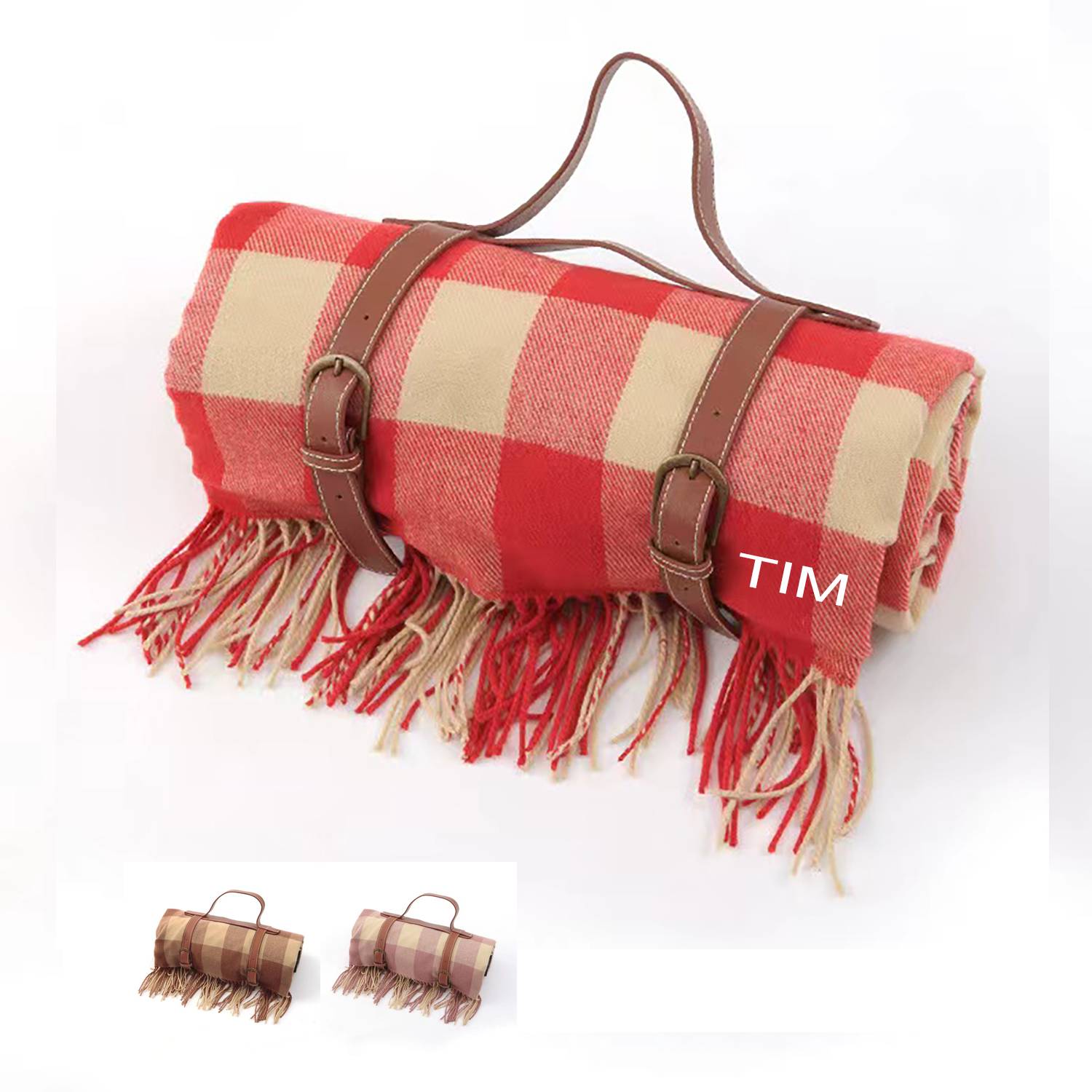 Portable picnic blanket with leather handle and tassel 2