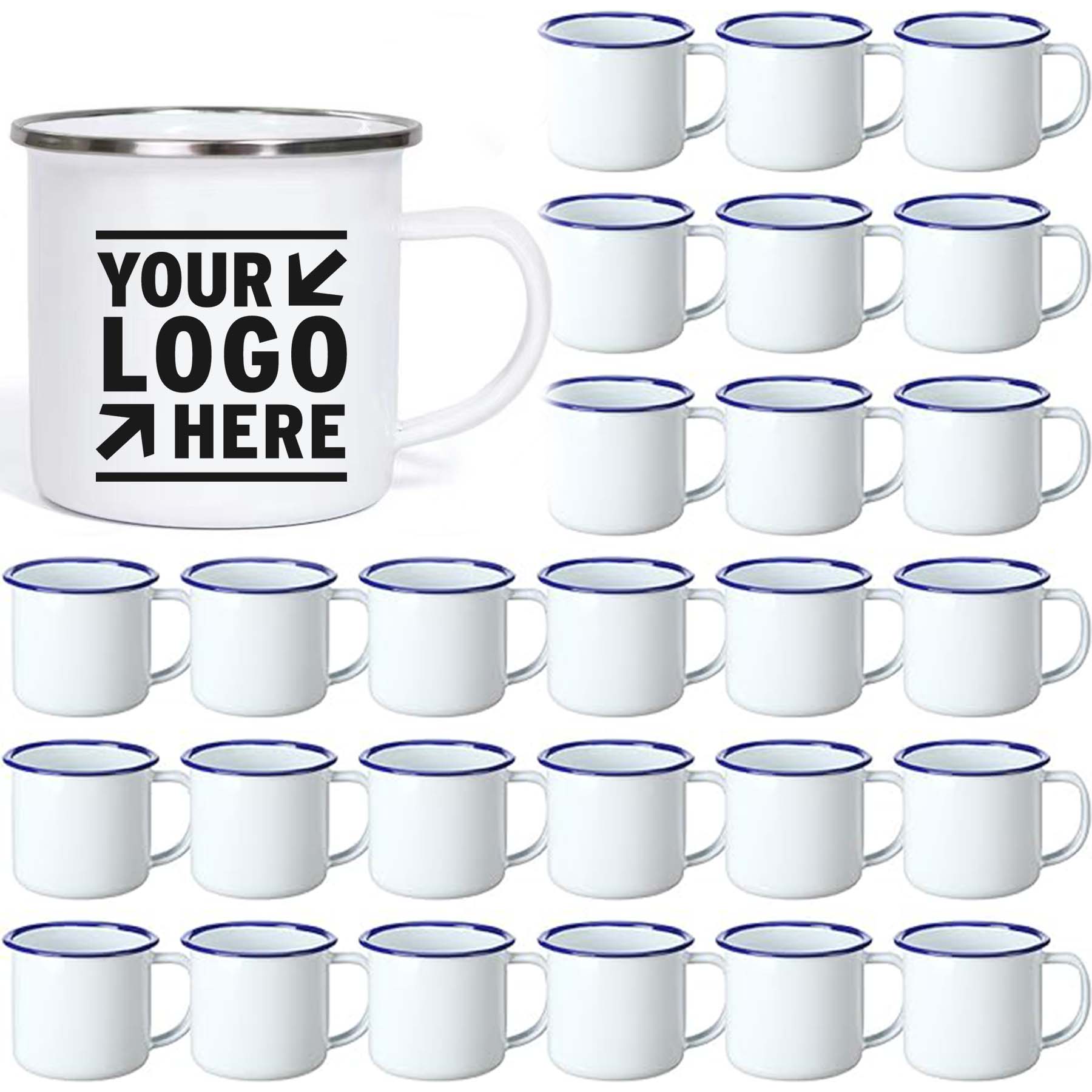12 oz Mini Enamel Camping Coffee Mugs Metal Small Classic Vintage Portable White Campfire Cup