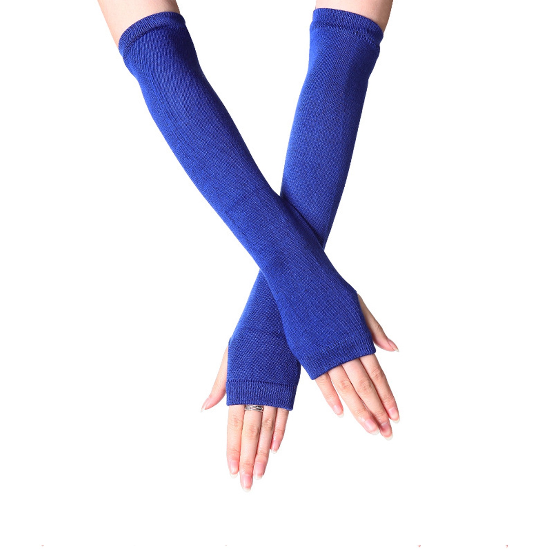 Knit Arm Warmer Thumb Hole Stretchy Gloves 2