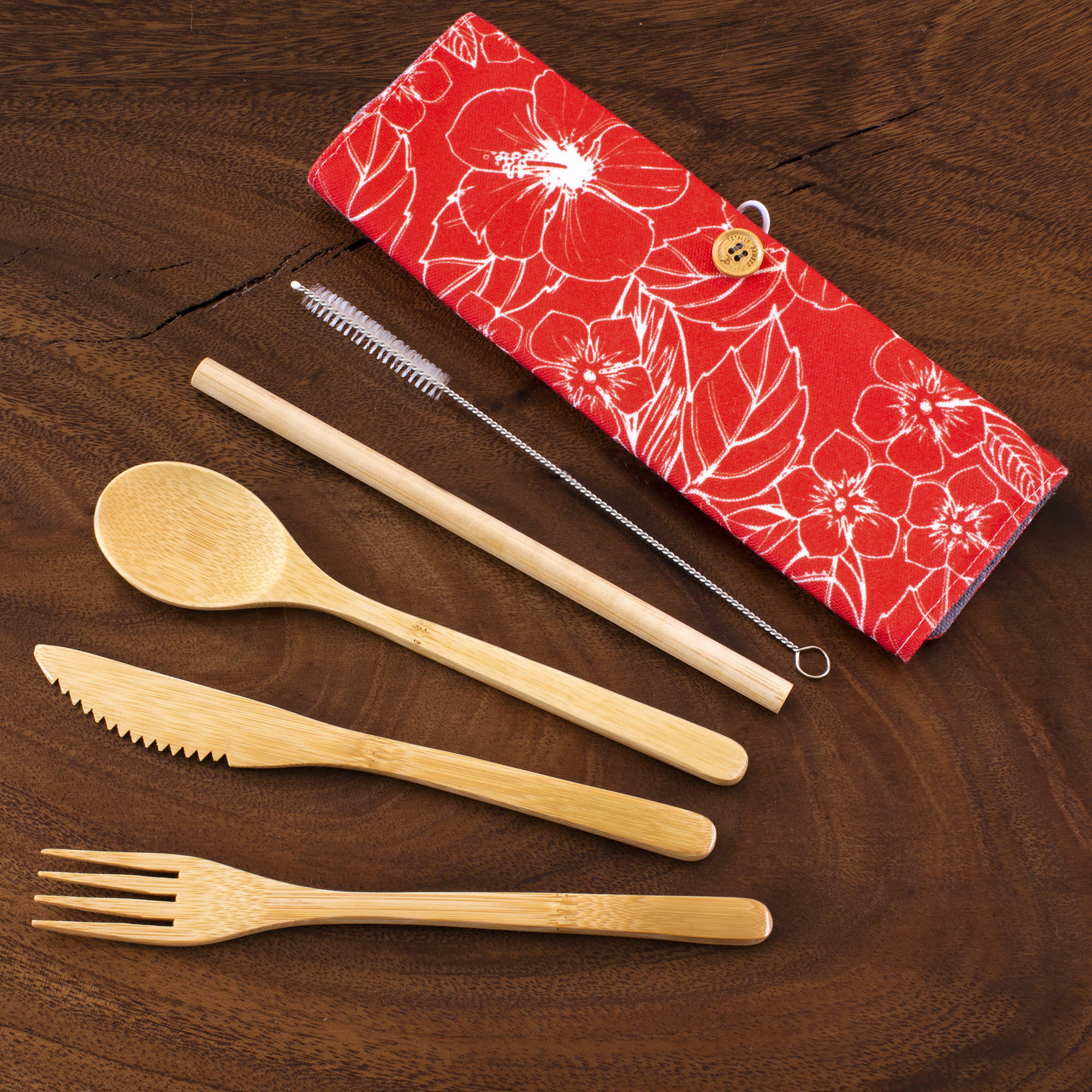 Take-Along Flatware Utensil Roll - Red Hibiscus 9