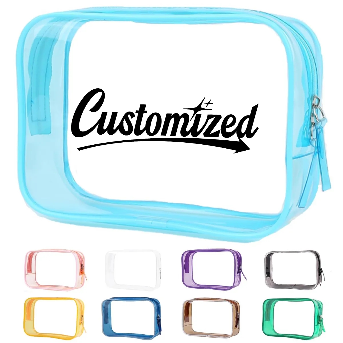 Clear PVC Travel Makeup Bag Zippered Toiletry Pouch Custom 5