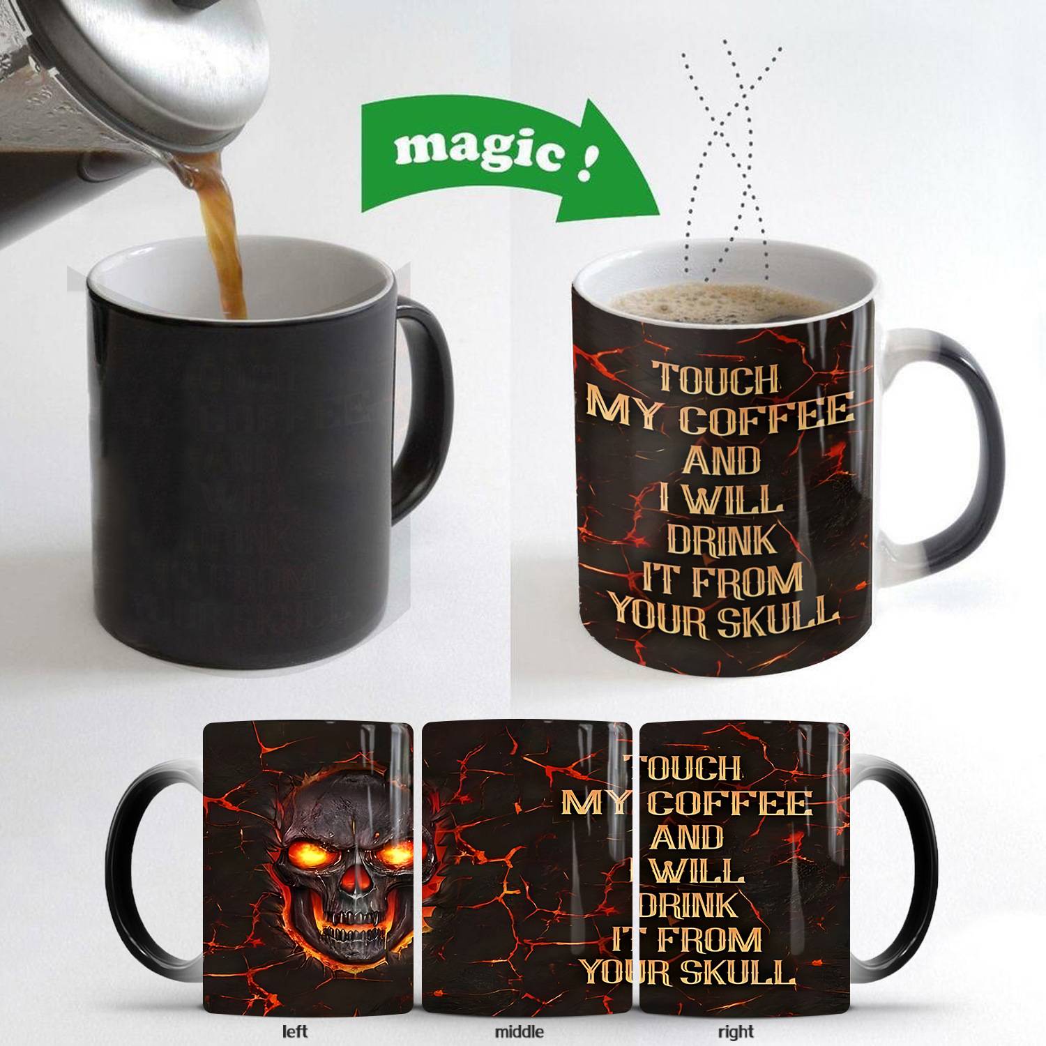 13oz Heat Sensitive Color Changing Ceramic Skull Design Mug 8