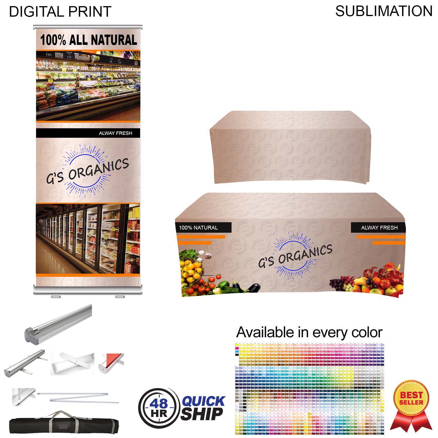 48Hr Quick Ship - Most Popular Tradeshow Package, Premium Retractable Banner + Sublimated Tablecloth 3