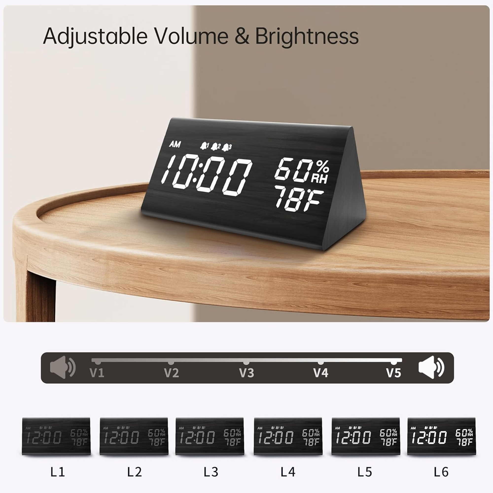 Wooden Digital Alarm Clock With LED Time Display 3