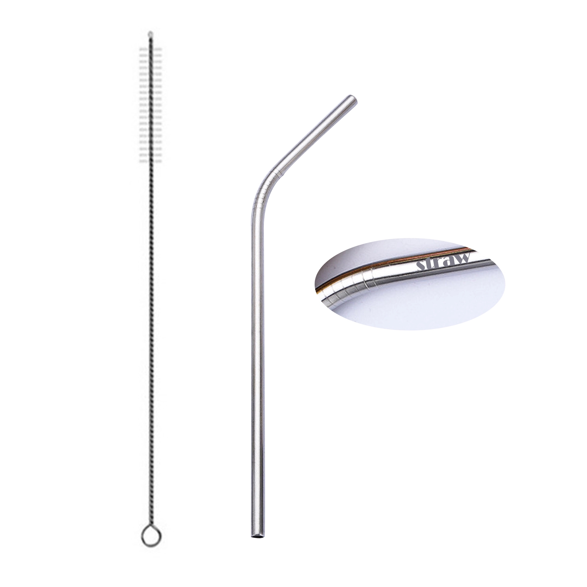 Stainless Steel Metal Bent Straw With Cleaner Brush