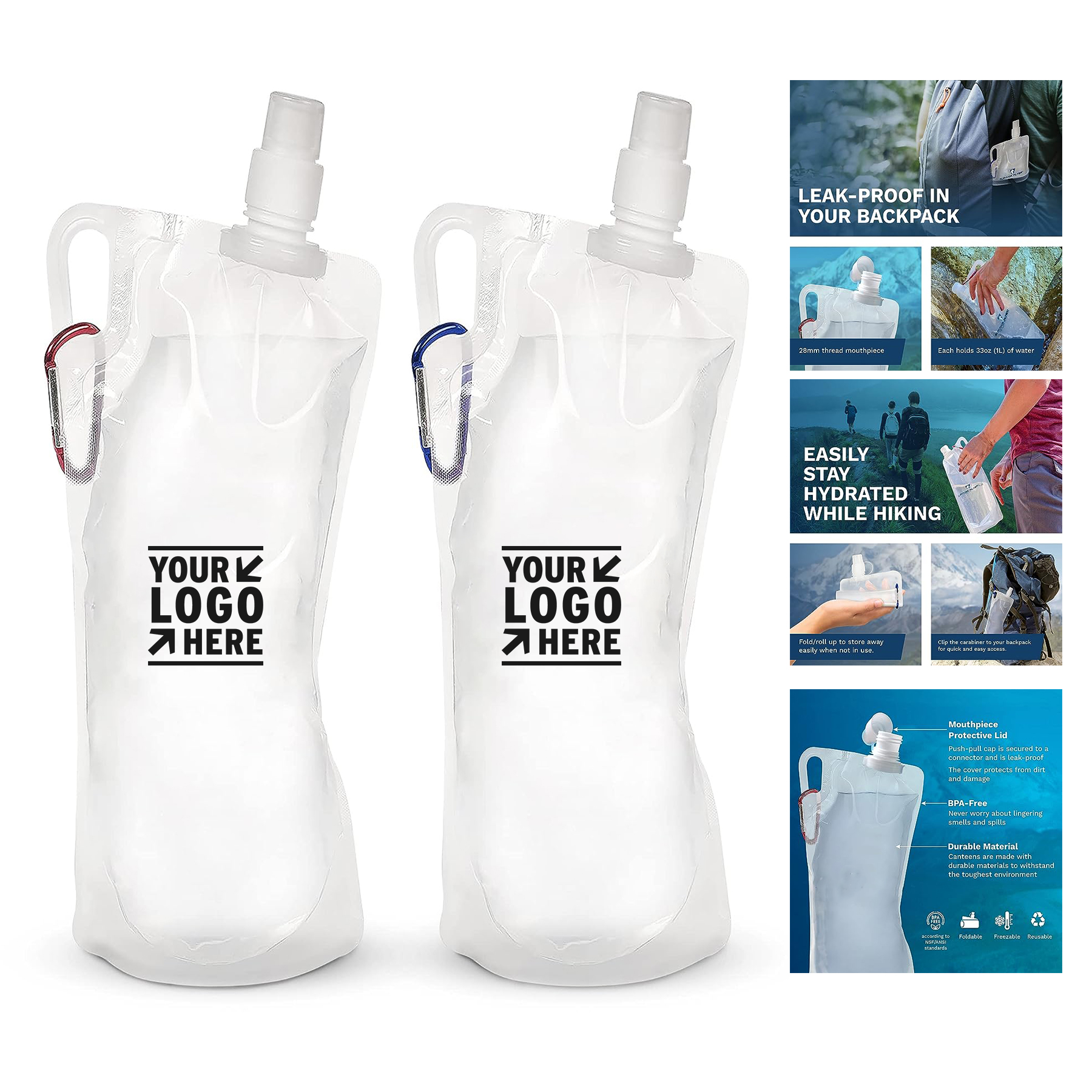 Use With Our Straw Filter Clear Canteens Collapsible BPA Free Foldable Travel Water Bottle