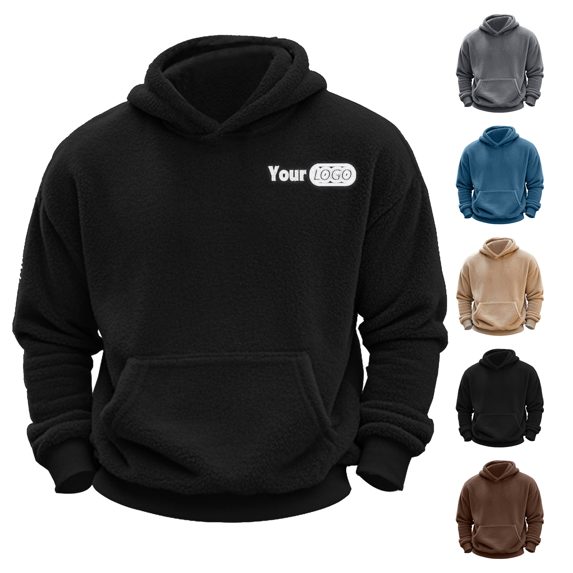 Lamb Wool Lined Winter Pullover, custom hoodie or sweatshirt with logo imprint 2