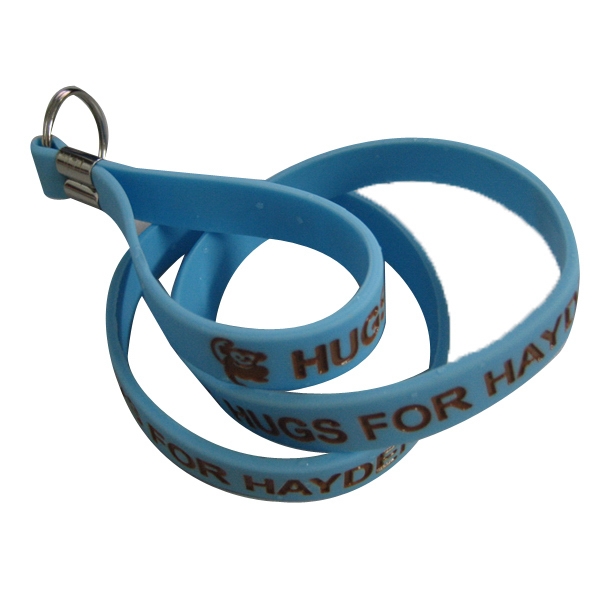 1/2 Inch Wide Deboss-Fill Silicone Wristband Keychain 2