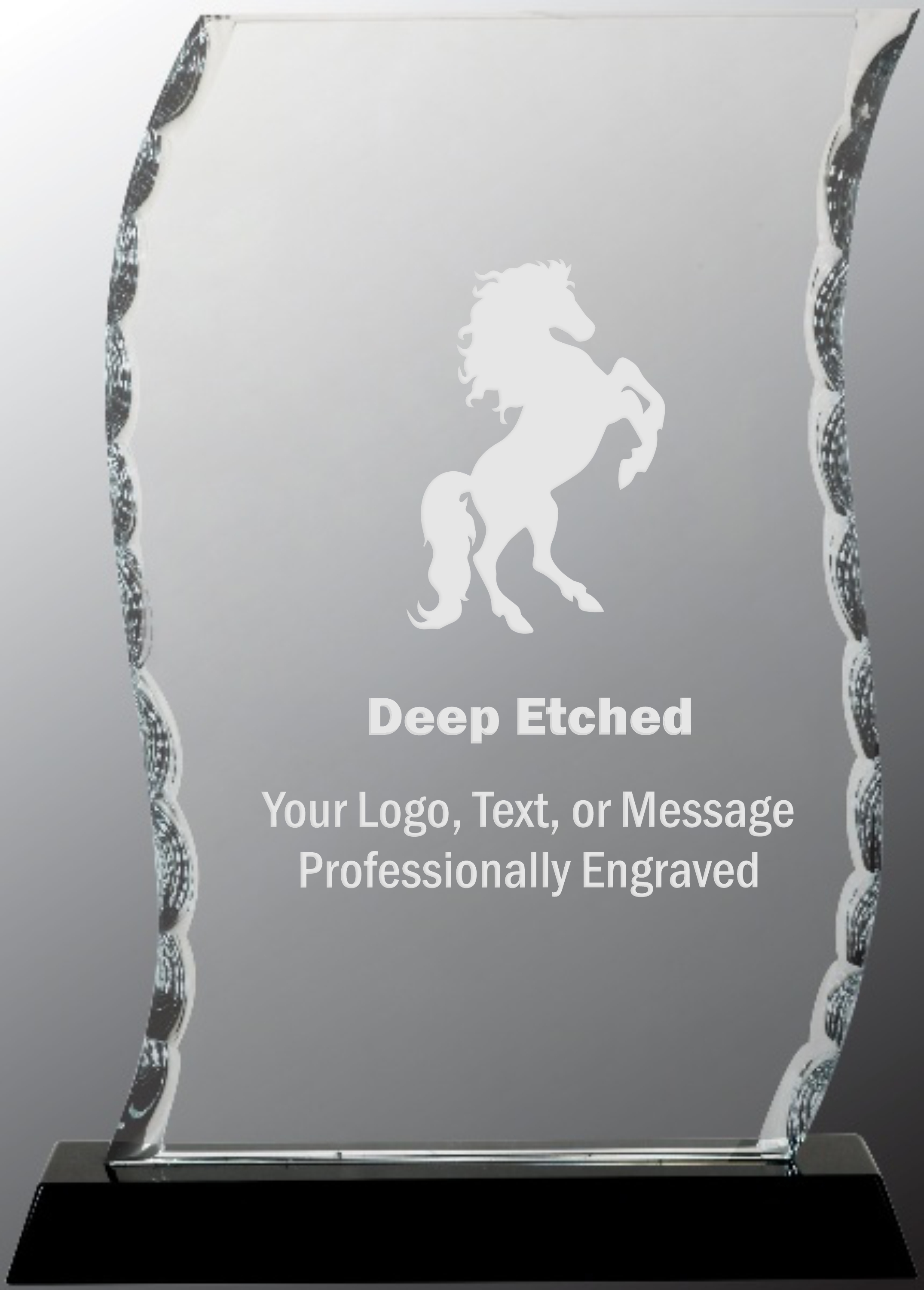 8 1/4" Scroll Facet Glass Award on Black Base