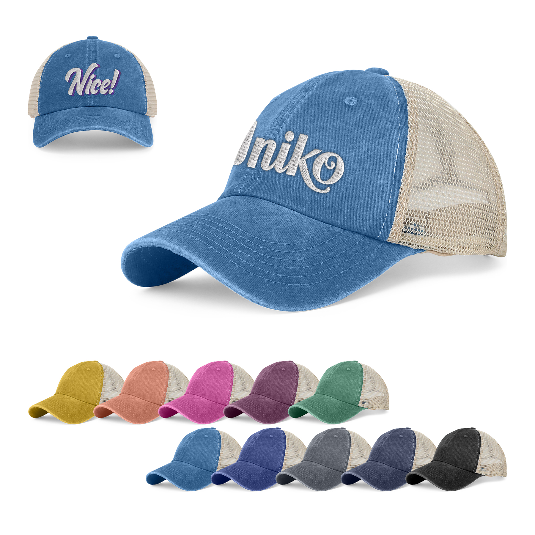 6 Panel Pigment-Dyed Cotton Soft Trucker Cap Vintage Mesh Hats 13