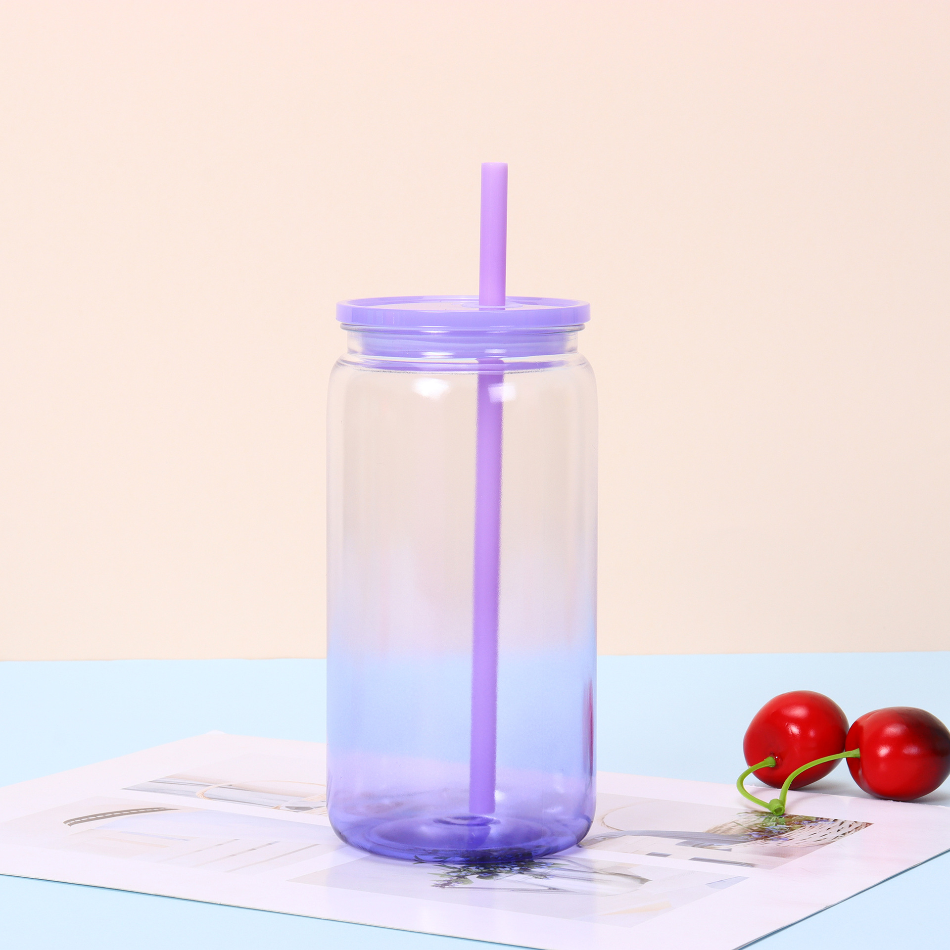 16 oz Plastic Tumbler with Straw and Lid 17