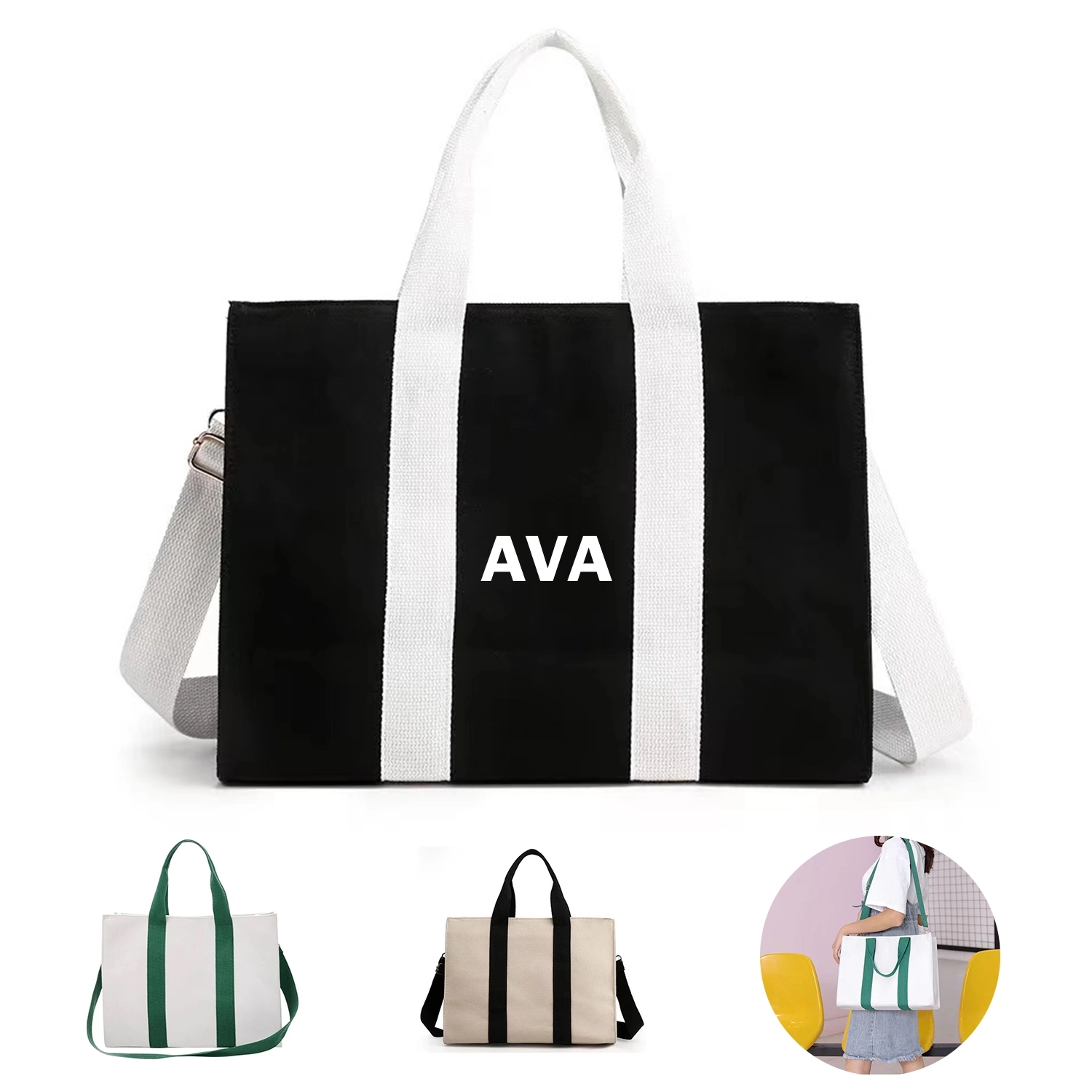 Canvas Zipper Tote Bag, custom tote bag with logo imprint 6