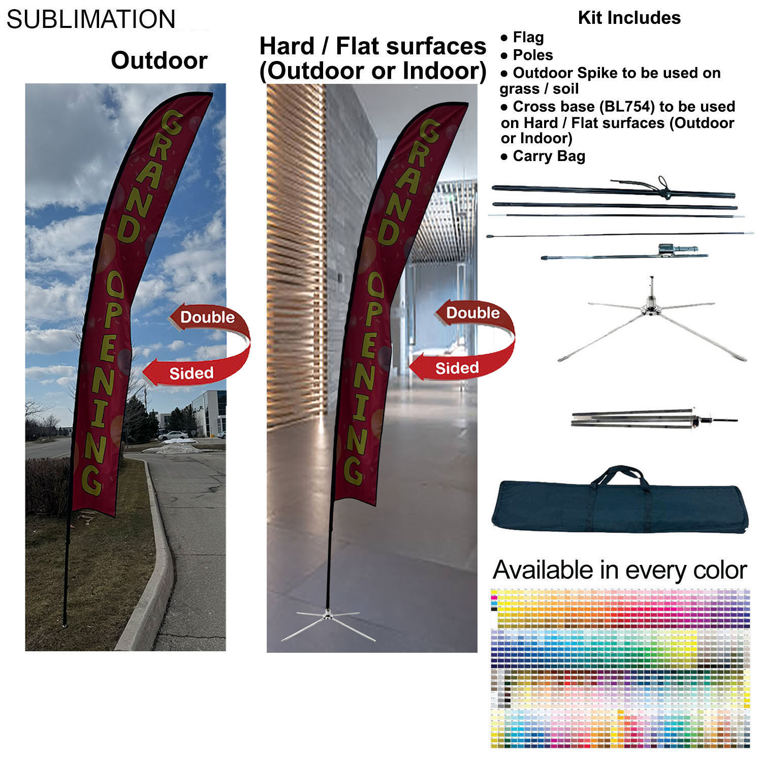 19' X-Large Feather Flag Kit, Full Color Graphics Double Sided, Outdoor Spike base, Indoor use 10