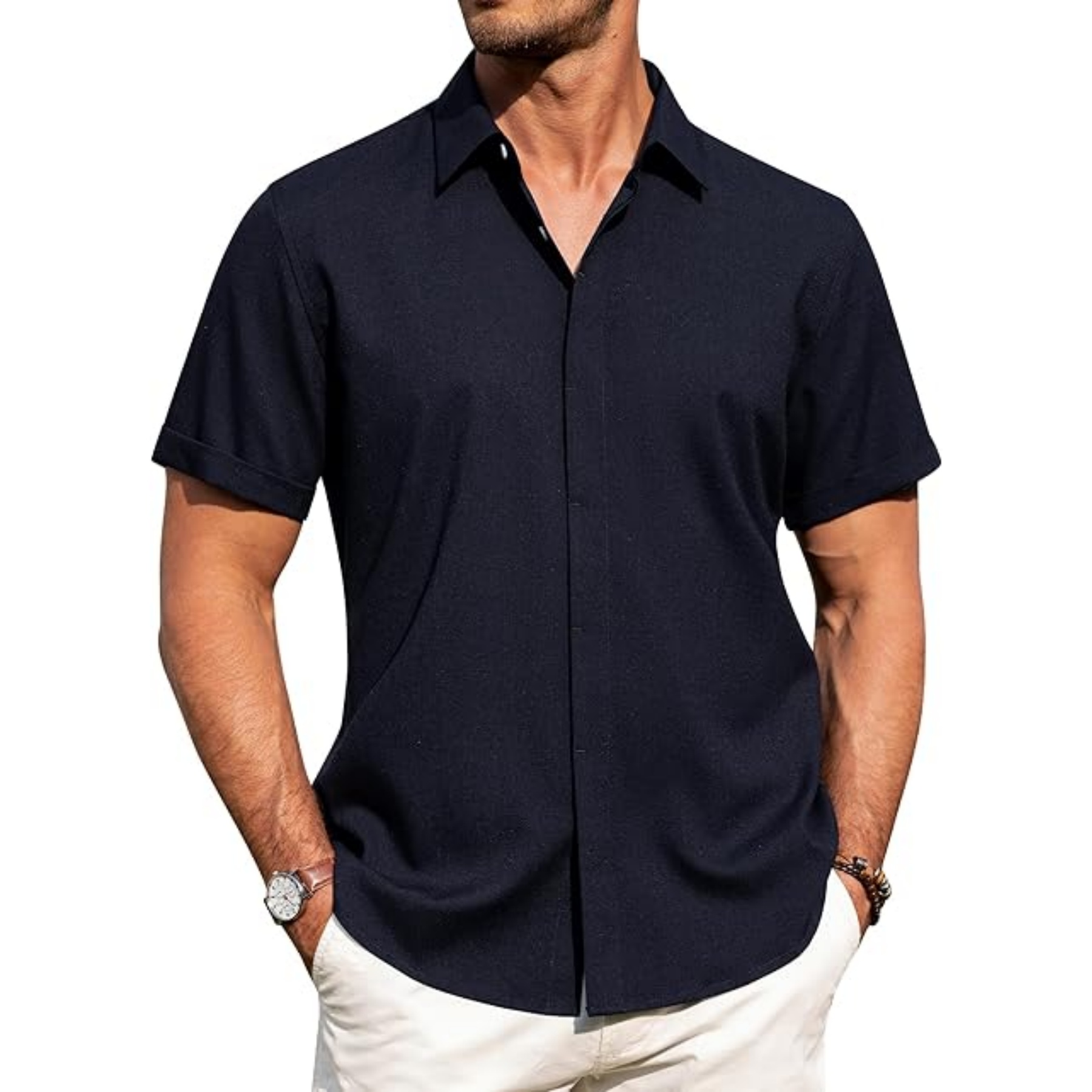 Men's Linen Casual Short Sleeve Shirt 12