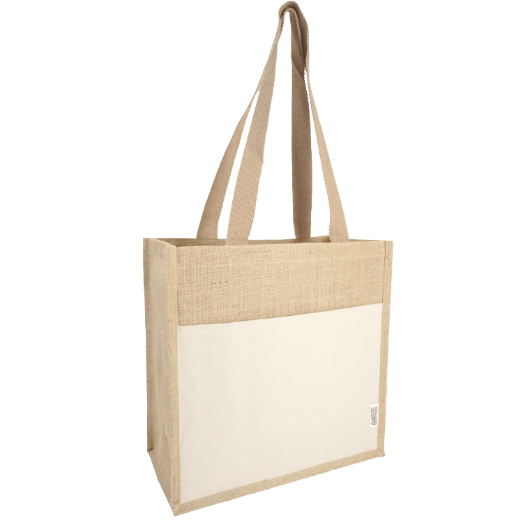 Miami Recycled Cotton Front Pocket Jute Tote, custom tote bag with logo imprint 26